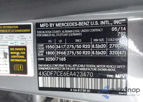 2014 Mercedes-Benz Gl 450 4Matic from USA, damaged, VIN 4JGDF7CE6EA423470